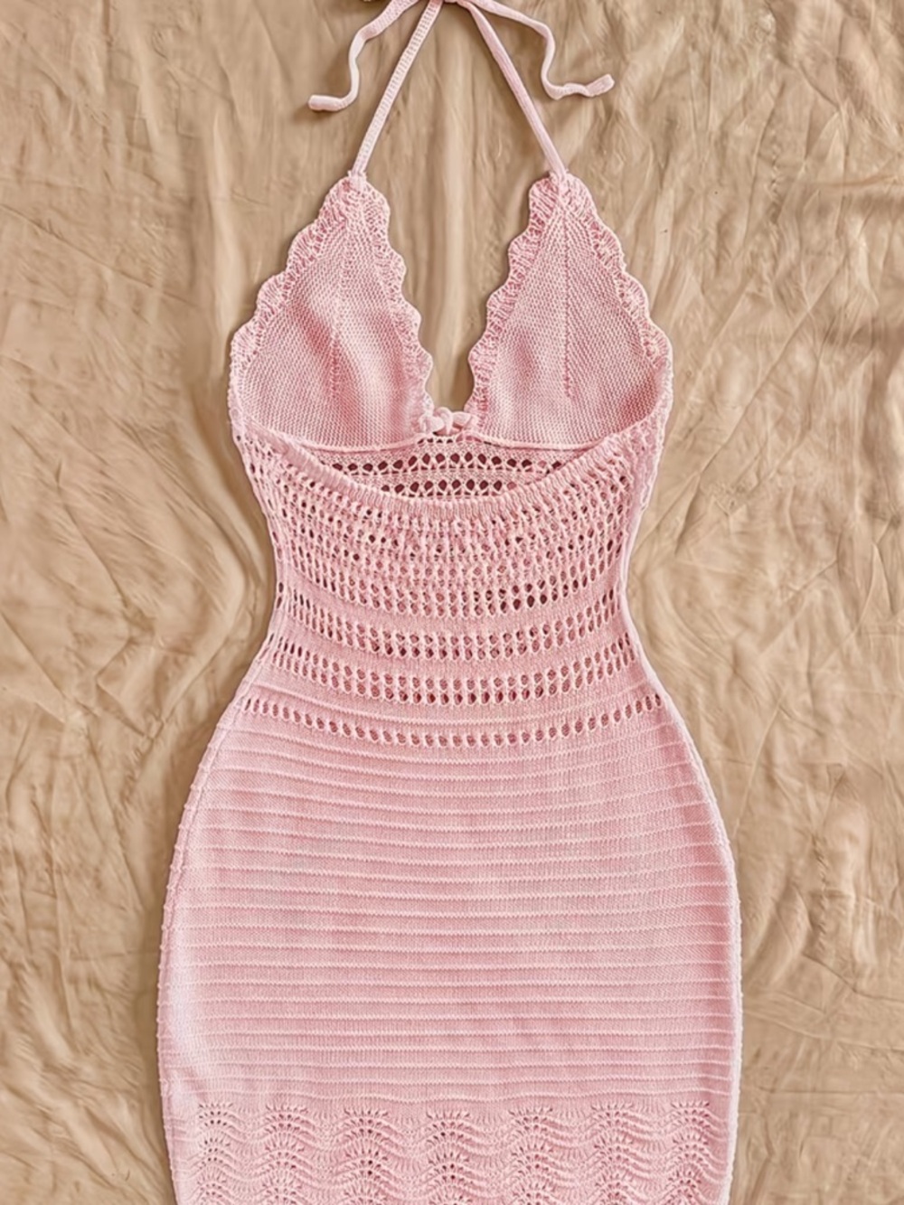 Affordable Fashion Finds Pink Crochet Halter Bodycon Dress - Picture 3 of 5